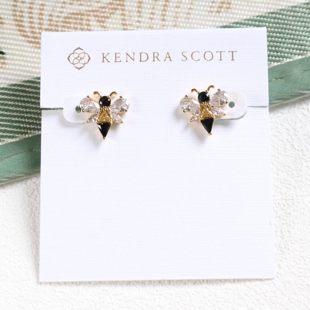 New Kendra Scott Crystal Bee Stud Earrings Gold